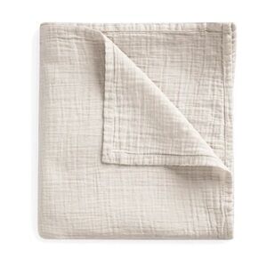 Mushie Organic Cotton Muslin Swaddle Blanket Eggshell Neutral Baby